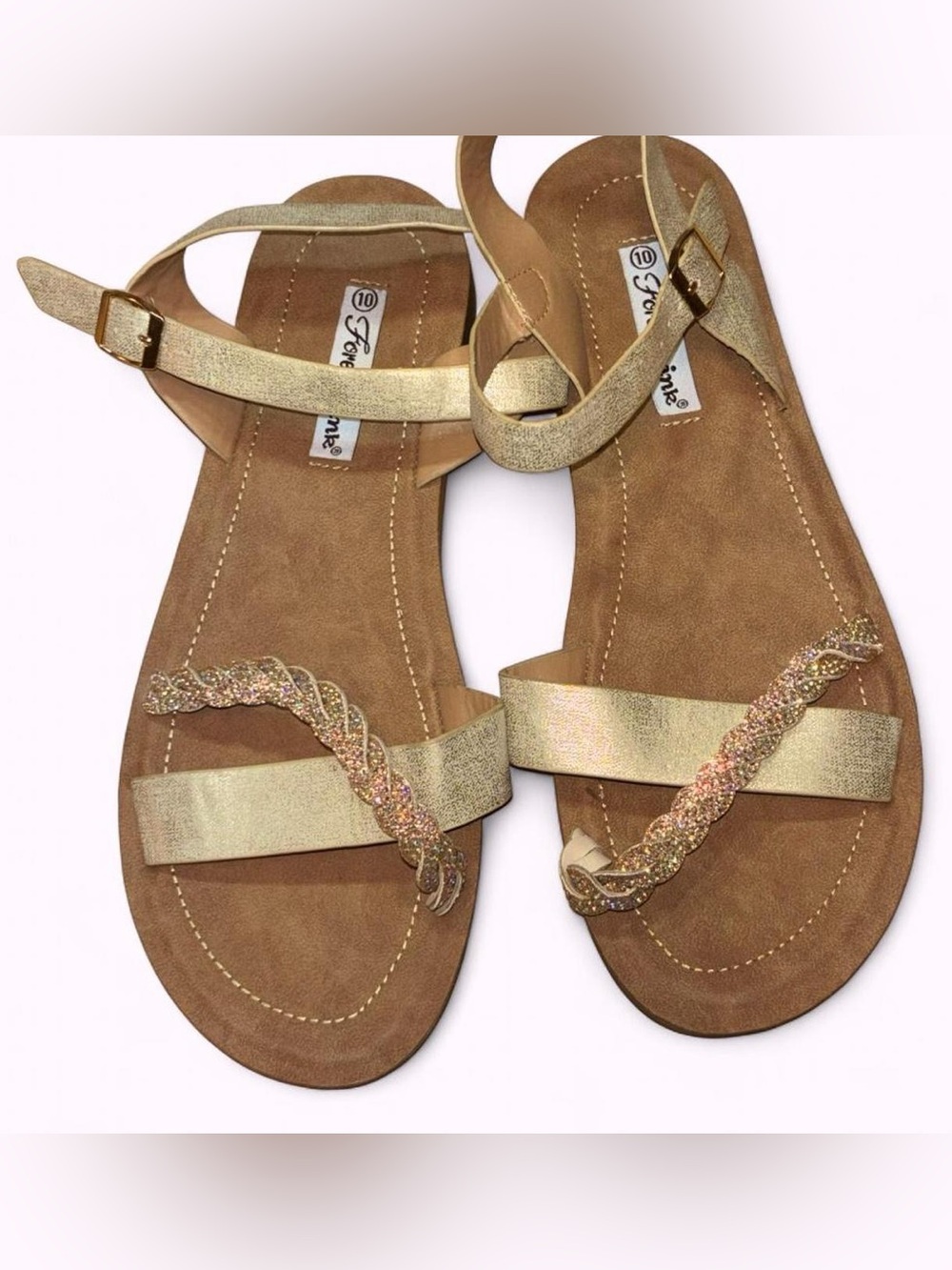 Forever Link Gold Braided Strap Flat Sandals